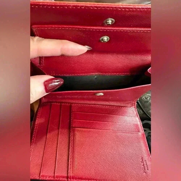 SALE Prada Tessuto Red Vinyl & Leather Tri-Fold Wallet w/Authenticity Card GUC - Picture 6 of 10